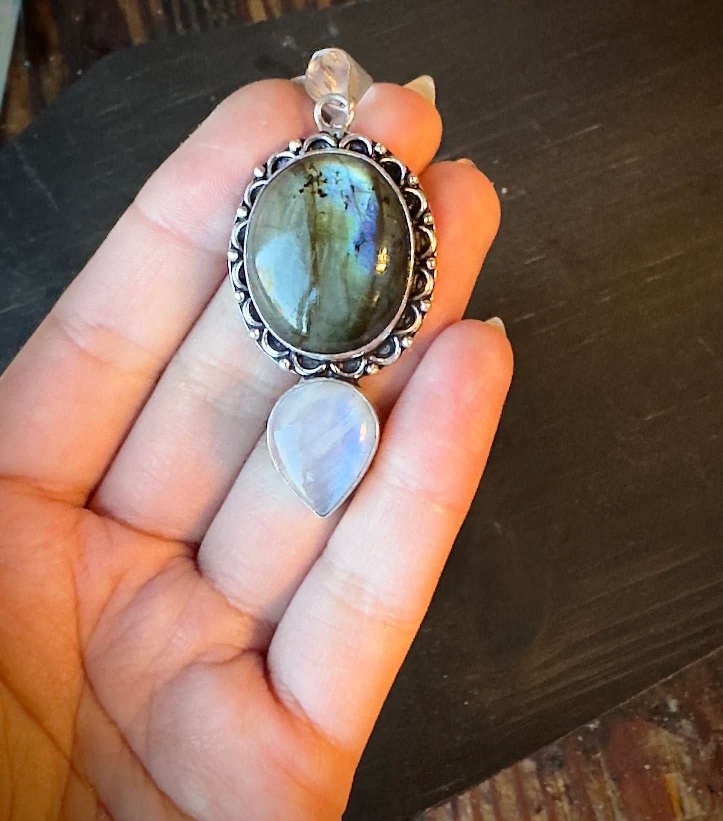 Thalia | Labradorite Moonstone Stacked Pendant