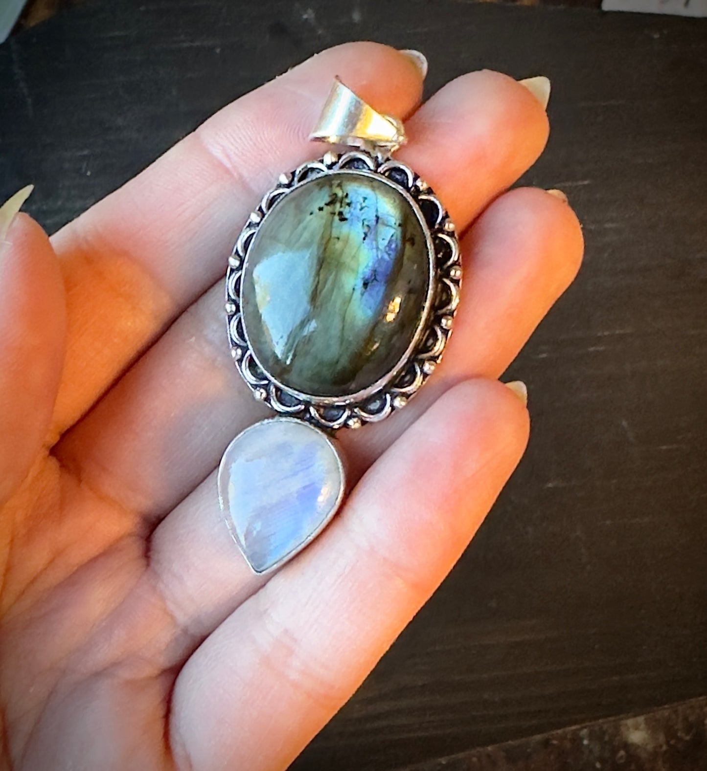 Thalia | Labradorite Moonstone Stacked Pendant