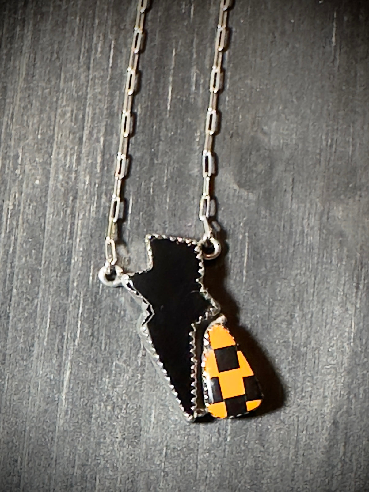 Ember | Checkered Bolt Pendant Necklace