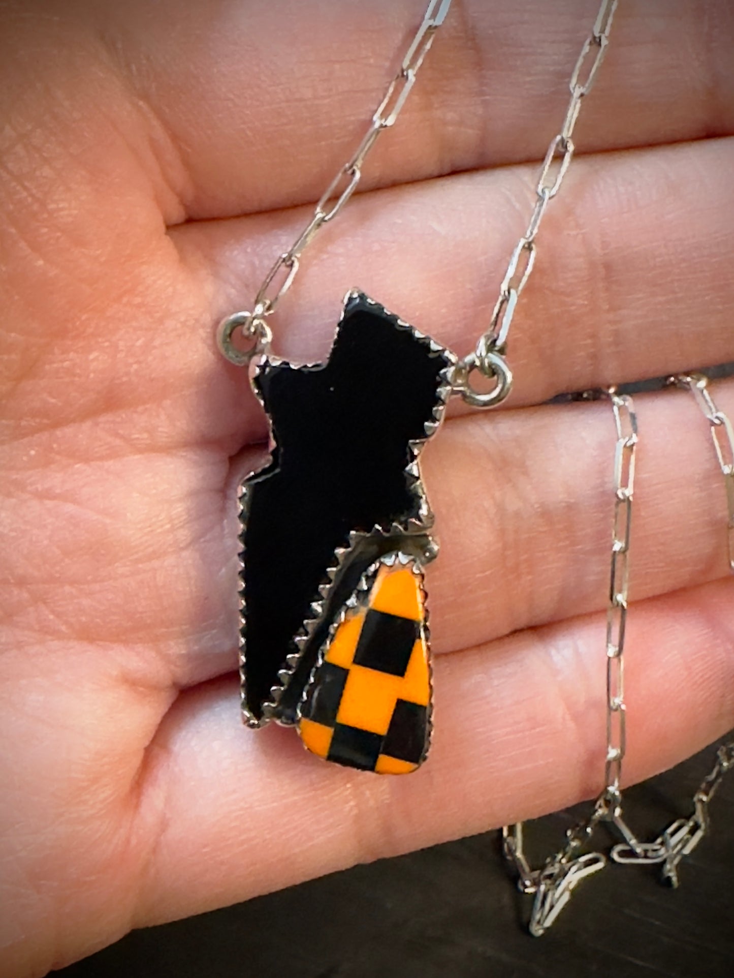 Ember | Checkered Bolt Pendant Necklace