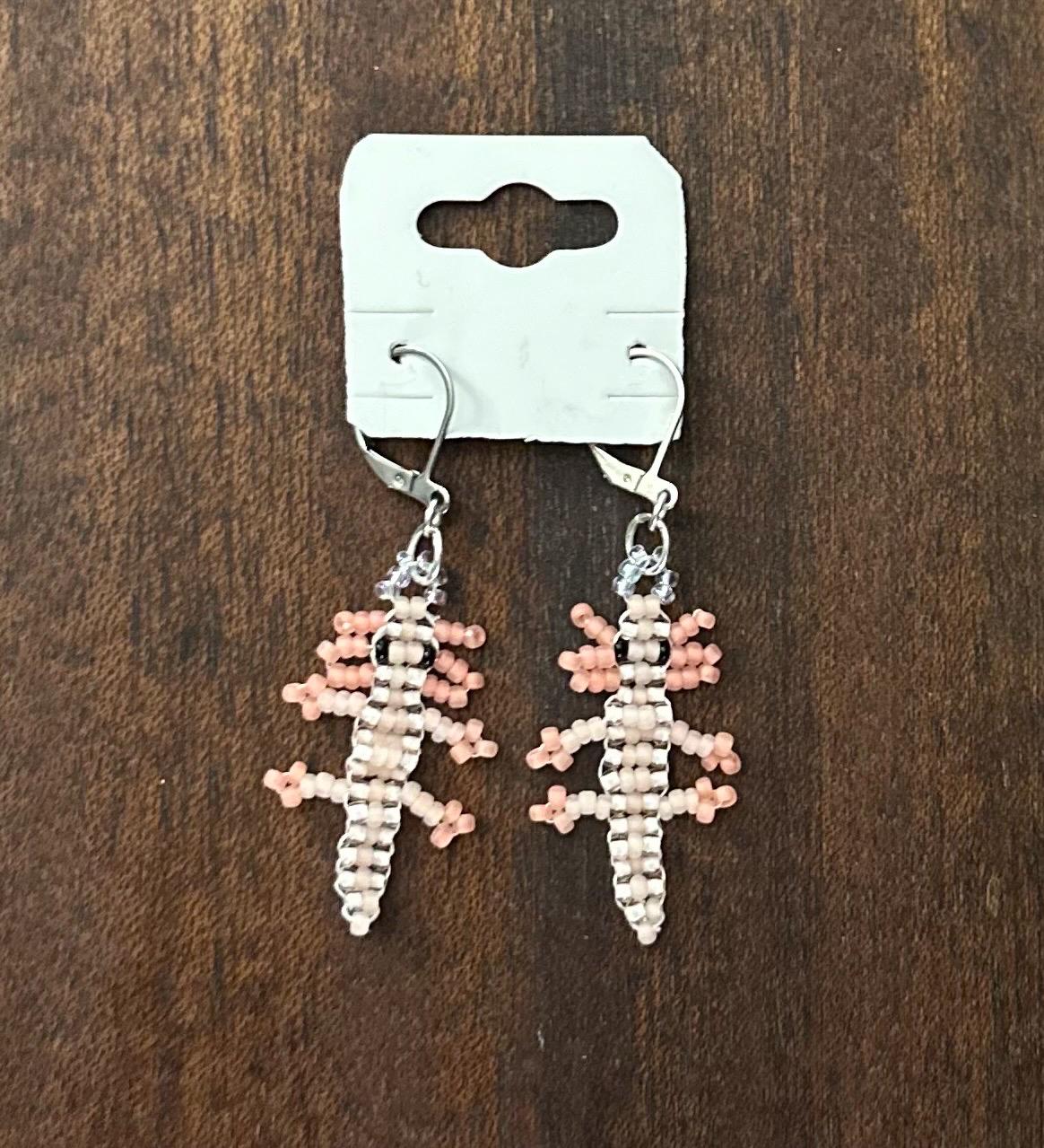 Beaded Axolotl Earrings: Czech Glass Kawaii Jewelry