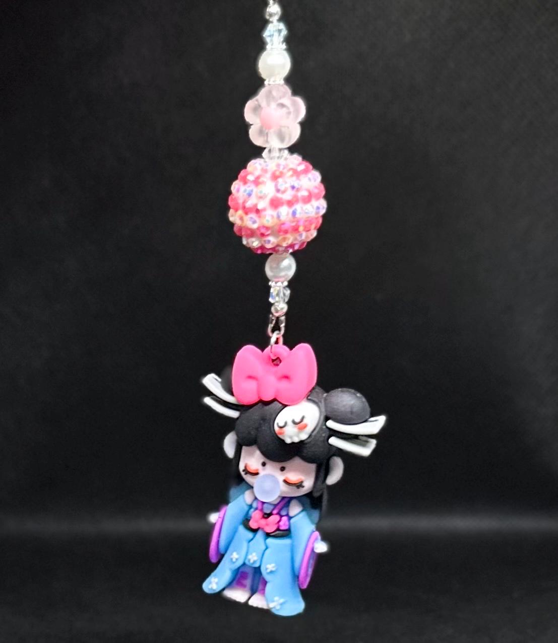 Nanci Doll Keychain: Skull Charm, Beads & Swarovski Crystals