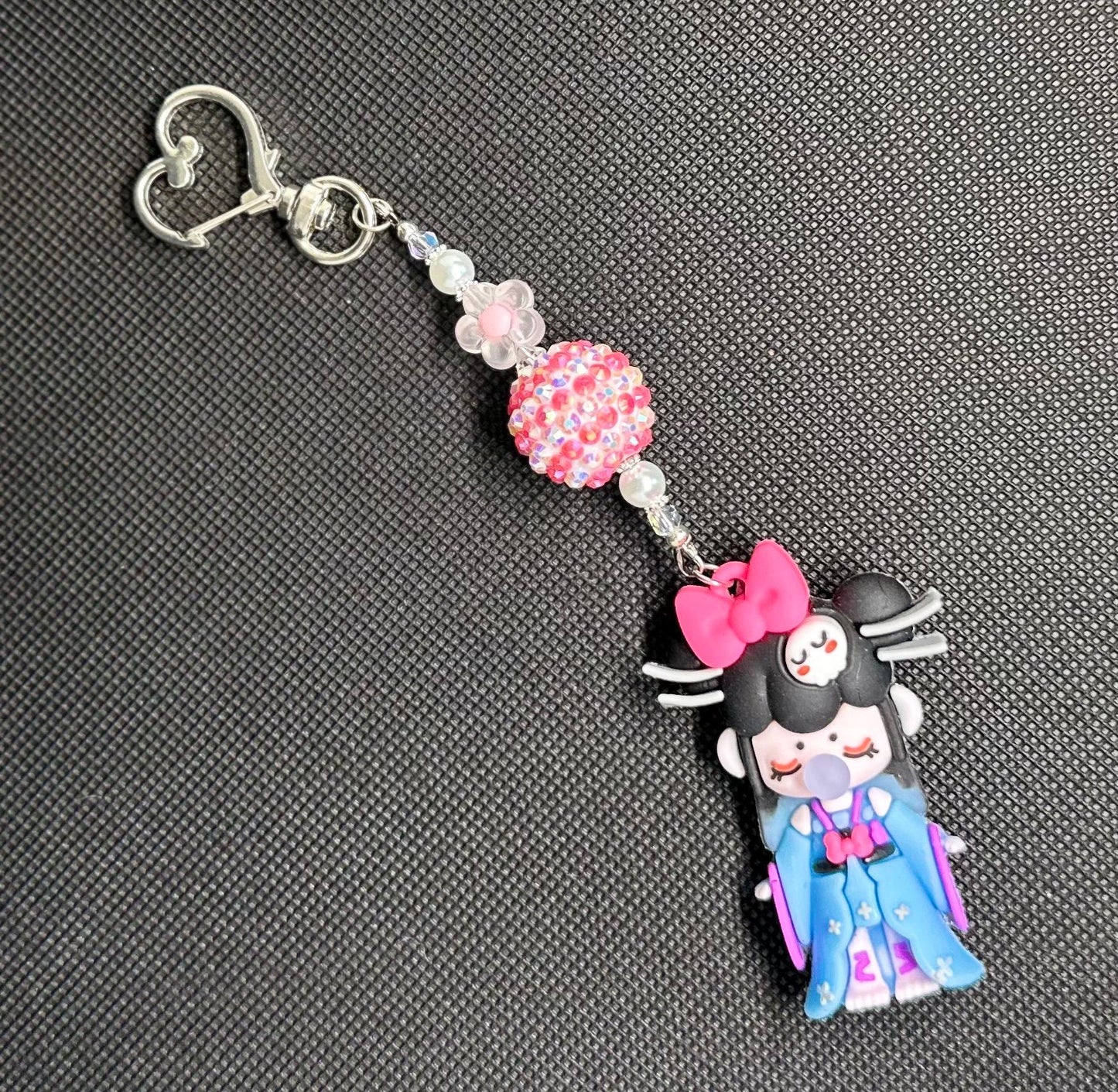 Nanci Doll Keychain: Skull Charm, Beads & Swarovski Crystals