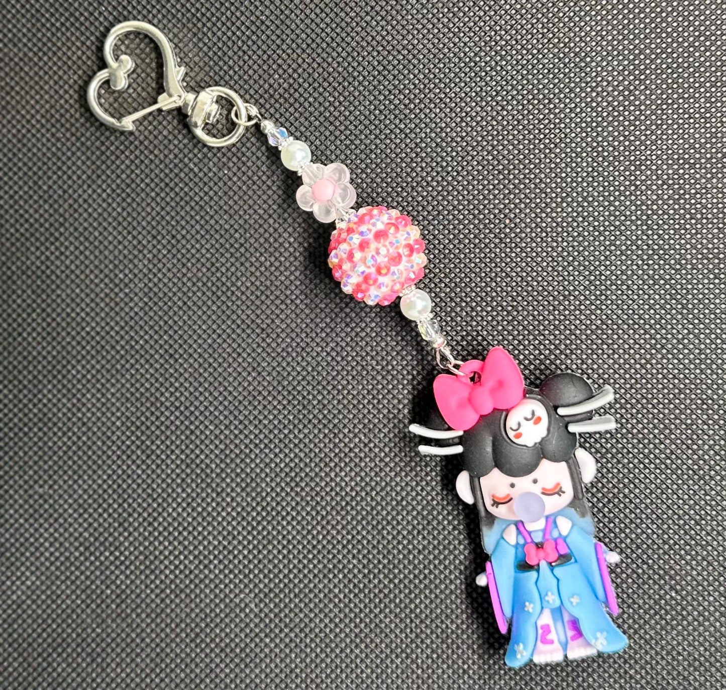 Nanci Doll Keychain: Skull Charm, Beads & Swarovski Crystals