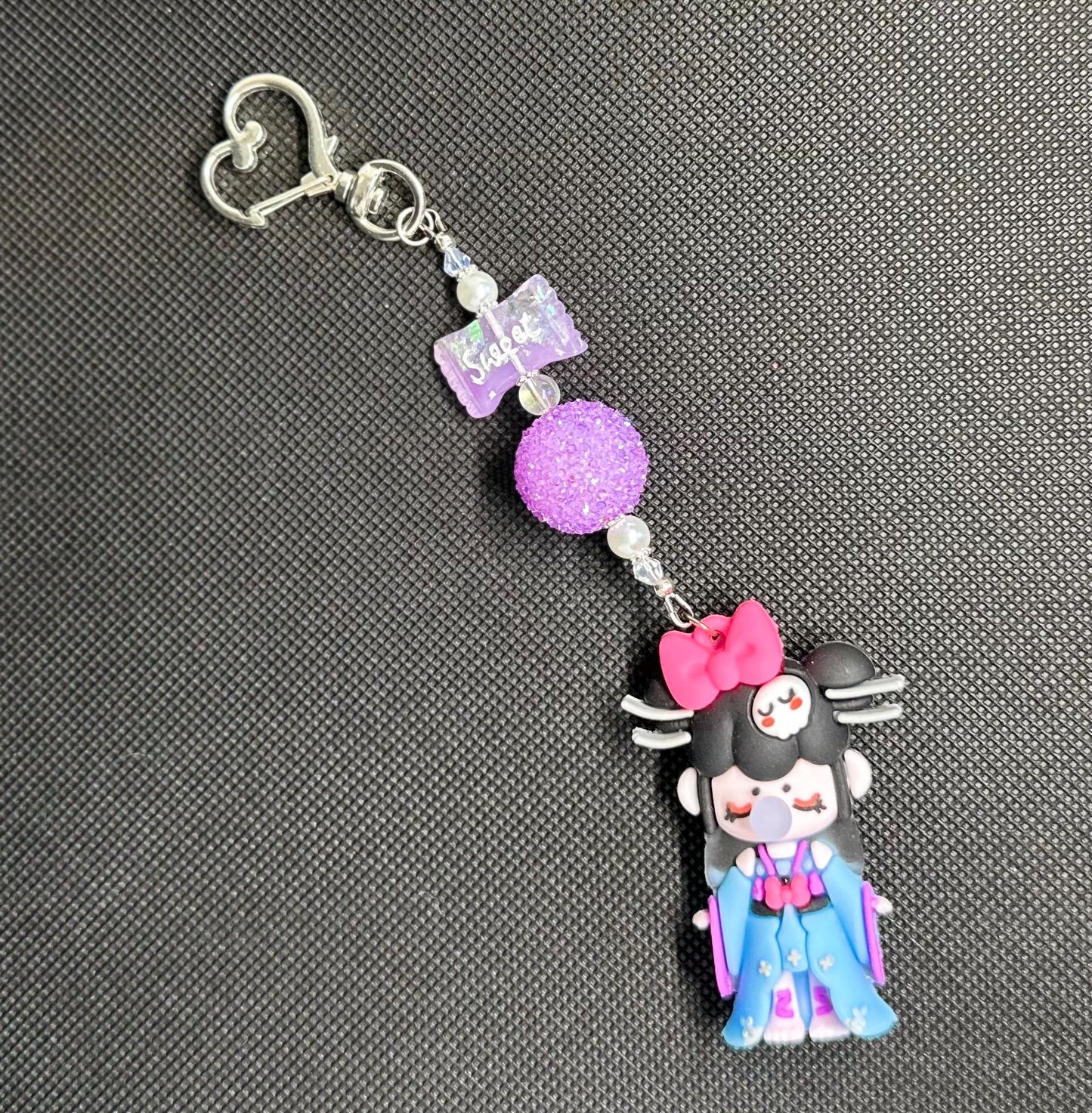 Nanci Doll Keychain: Skull Charm, Beads & Swarovski Crystals
