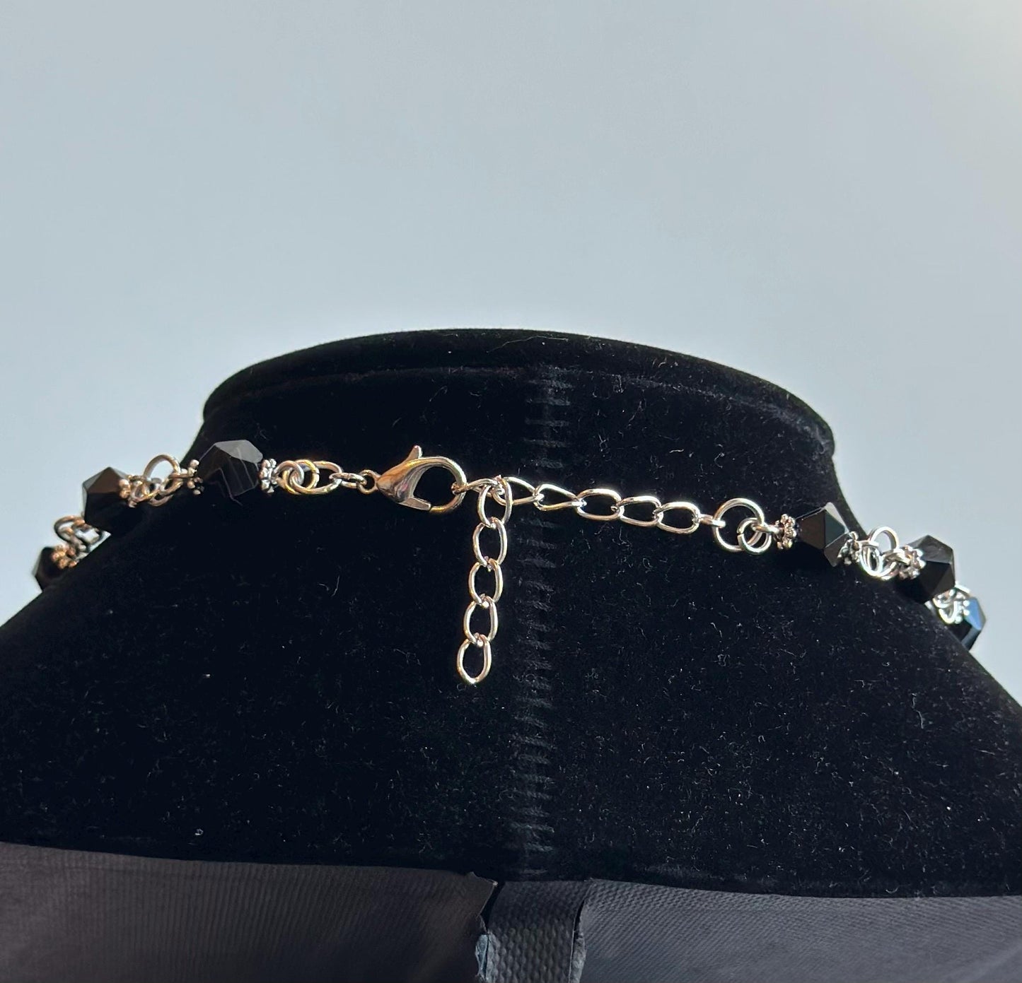 Banded Agate & Snake Vertebrae Necklace – Silver Chain Gothic Jewelry, Bone and Gemstone Statement Necklace