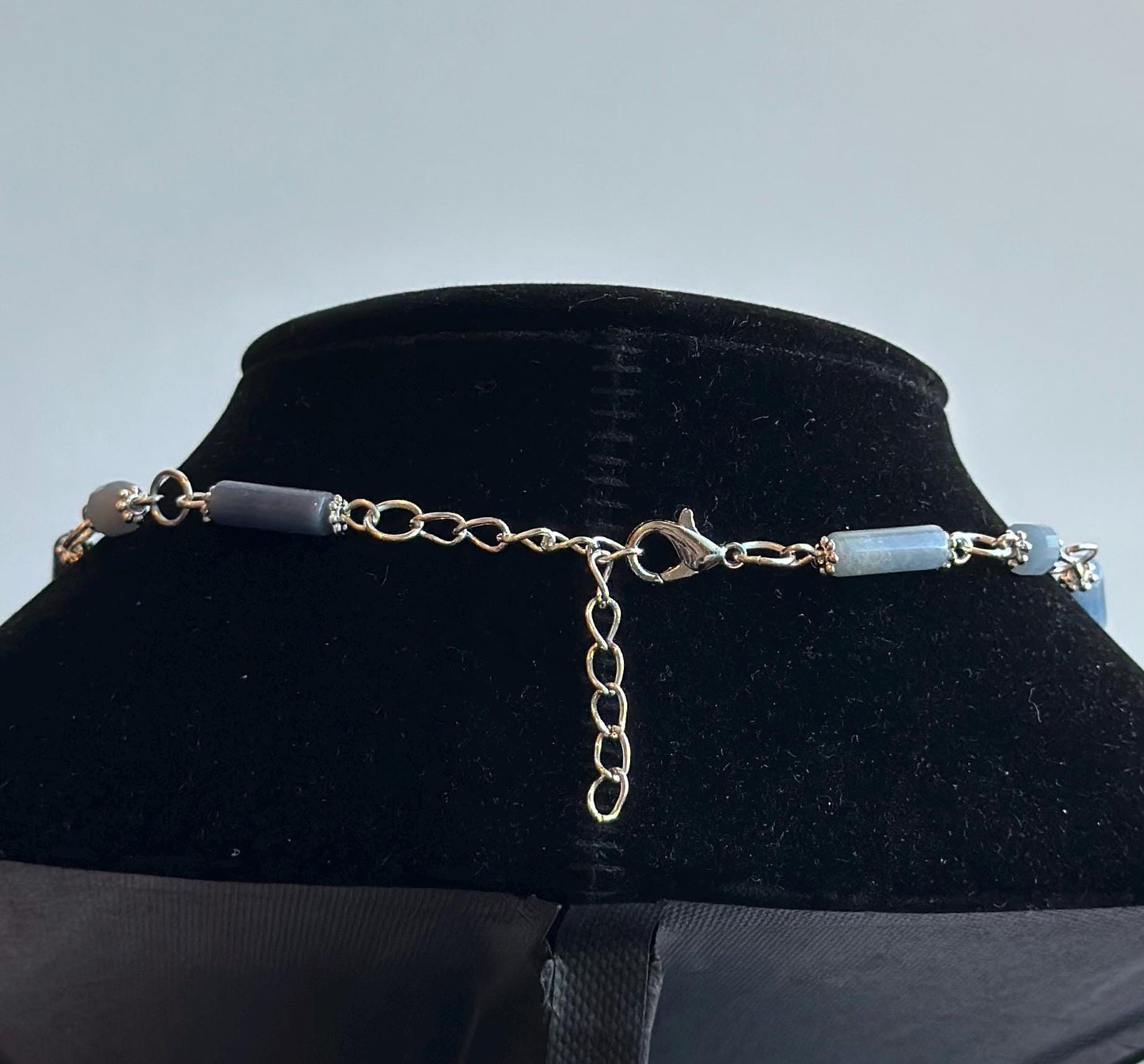 Snake Vertebrae and Blue Lace Agate Necklace - Gothic, Witch, Bone Jewelry