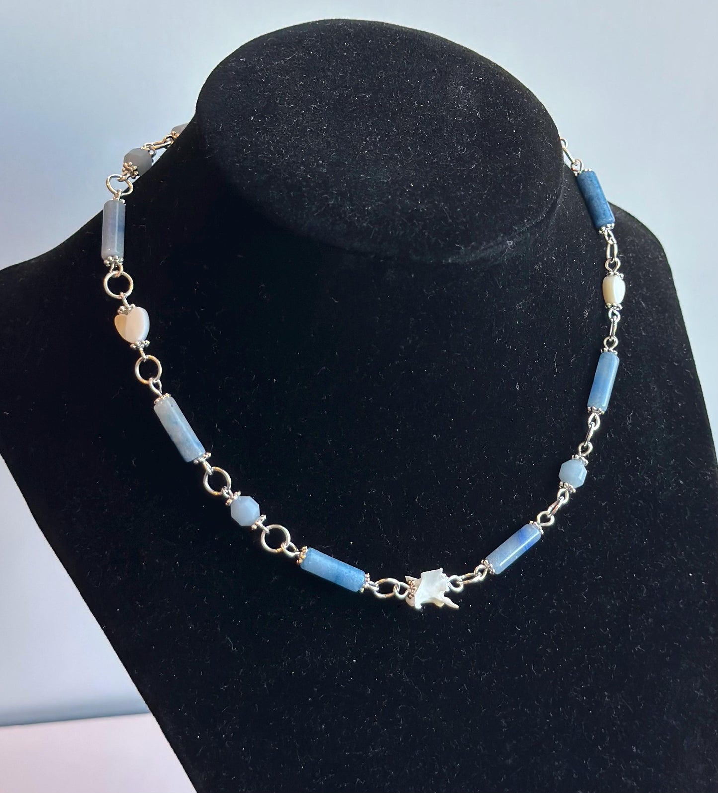Snake Vertebrae and Blue Lace Agate Necklace - Gothic, Witch, Bone Jewelry