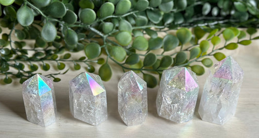 Angel Aura Fire & Ice Quartz with Rainbow Inclusions | Tower