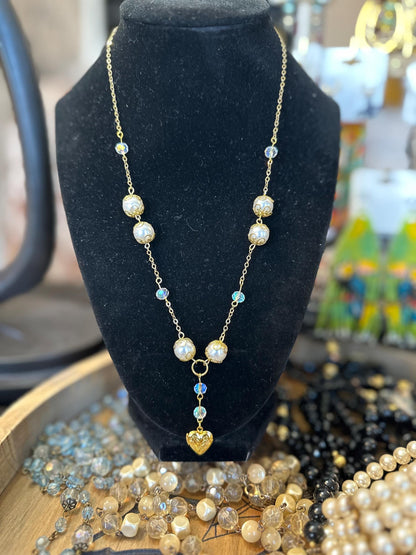 Forever in Paris | Vintage Glass Pearl & Aurora Swarovski Crystal Heart Locket Necklace