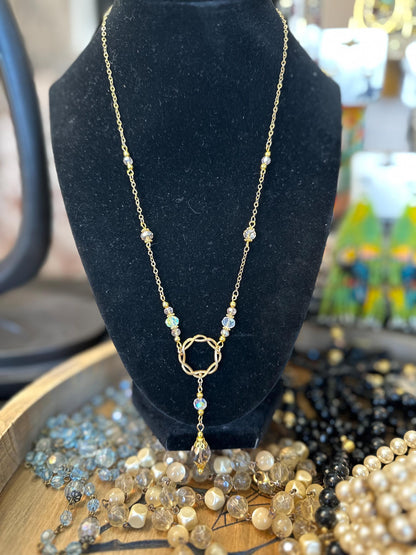 Elven Elegance | Antique Center Piece, Peach Preciosa, & Vintage Mauve and Aurora Swarovski Crystal Necklace