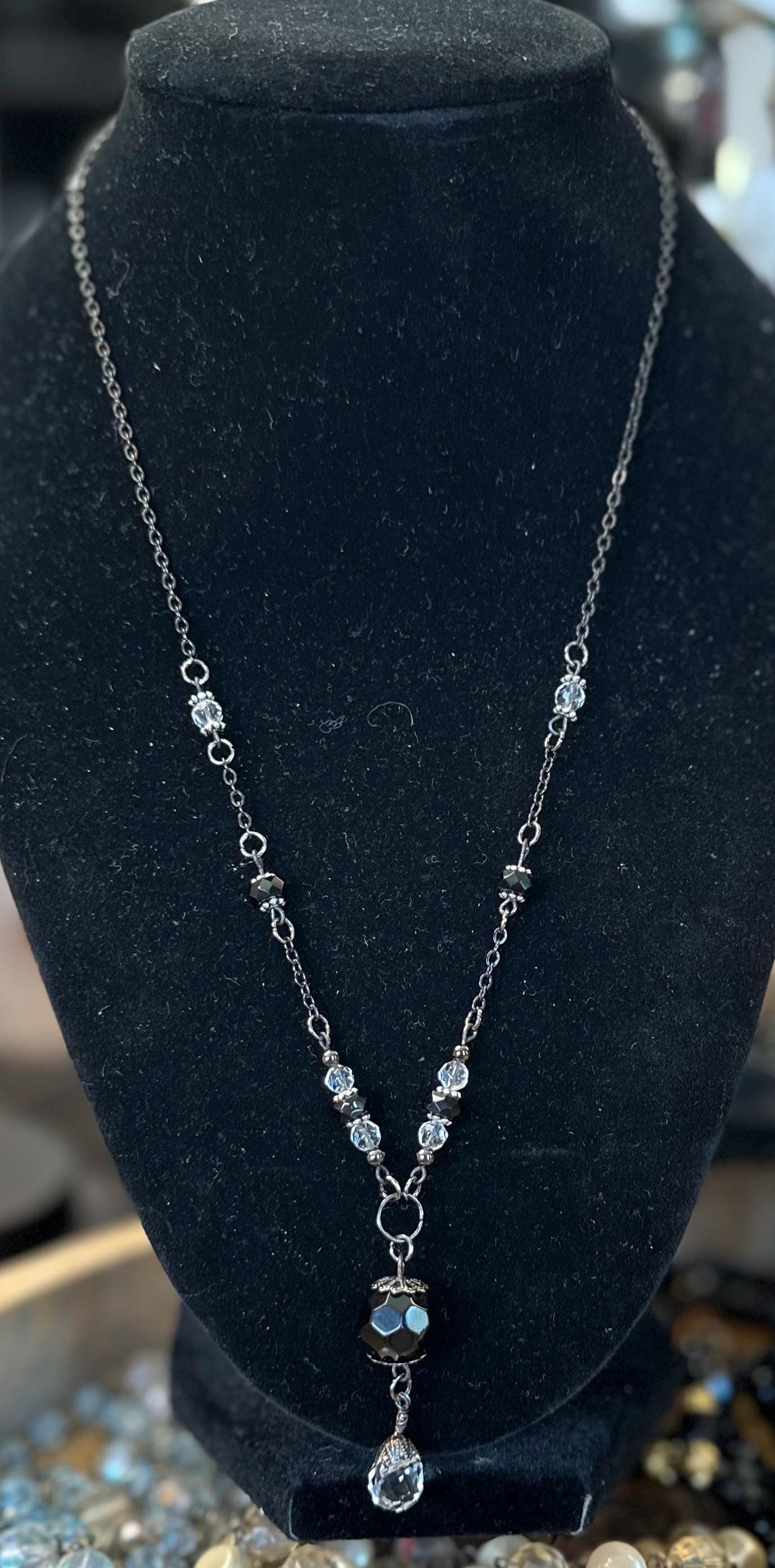 Black Bird | Vintage Black & Clear Swarovski Crystal Necklace