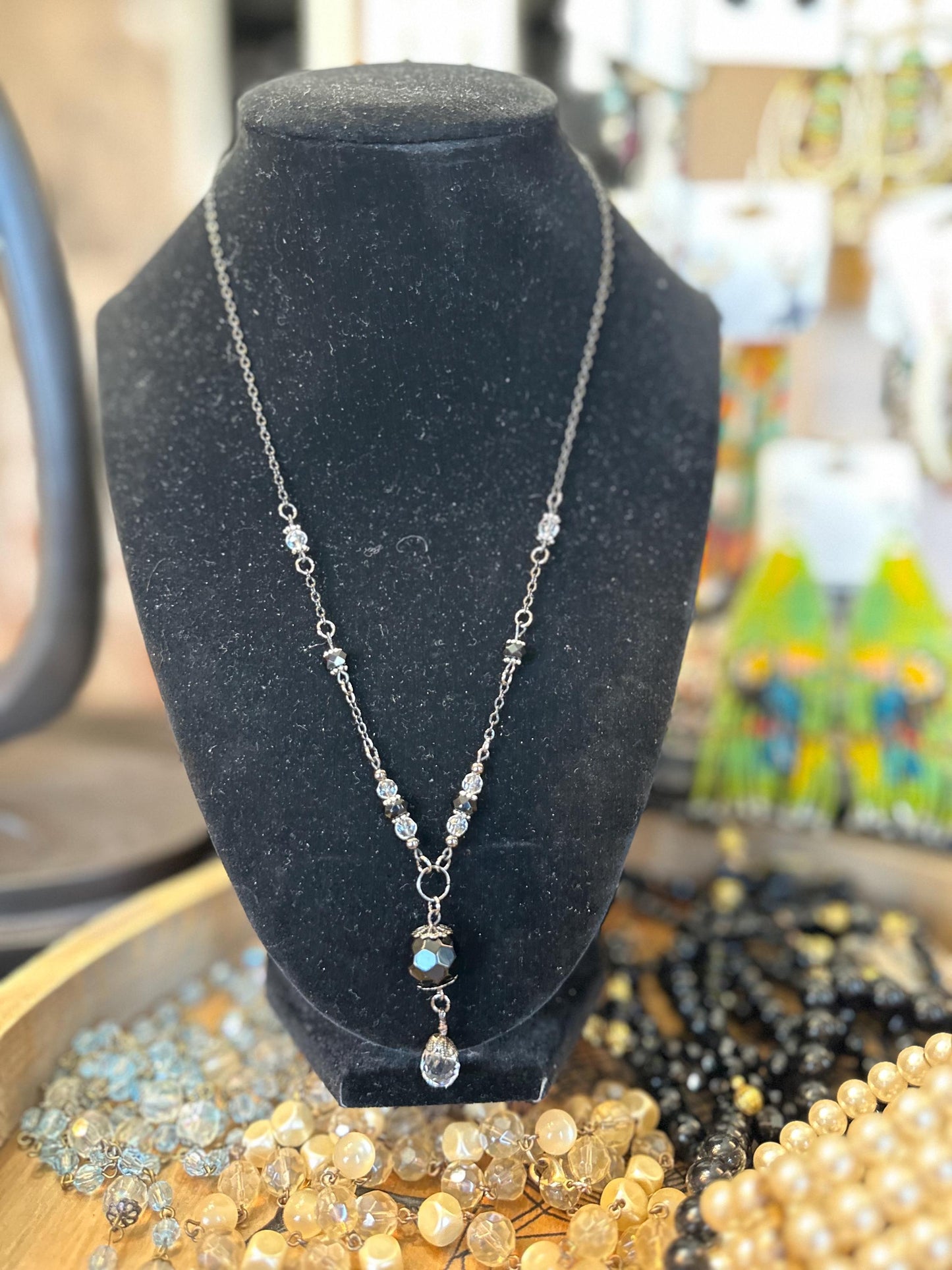 Black Bird | Vintage Black & Clear Swarovski Crystal Necklace