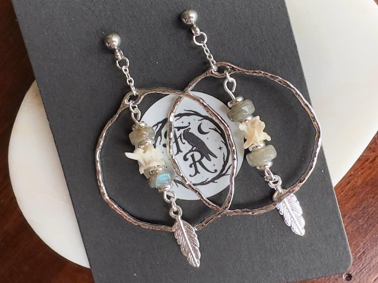 Rattlesnake Vertebrae & Labradorite | Earrings