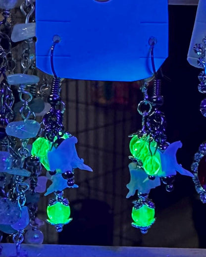 Vintage Uranium Glass & Rattlesnake Vertebrae Earrings