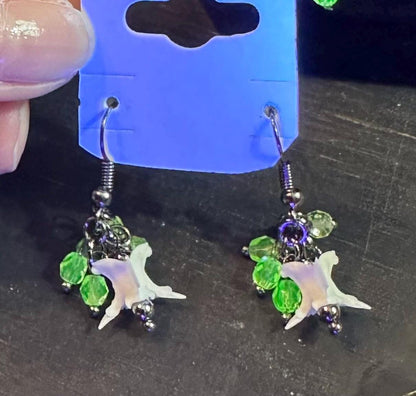 Vintage Uranium Glass & Rattlesnake Vertebrae Earrings