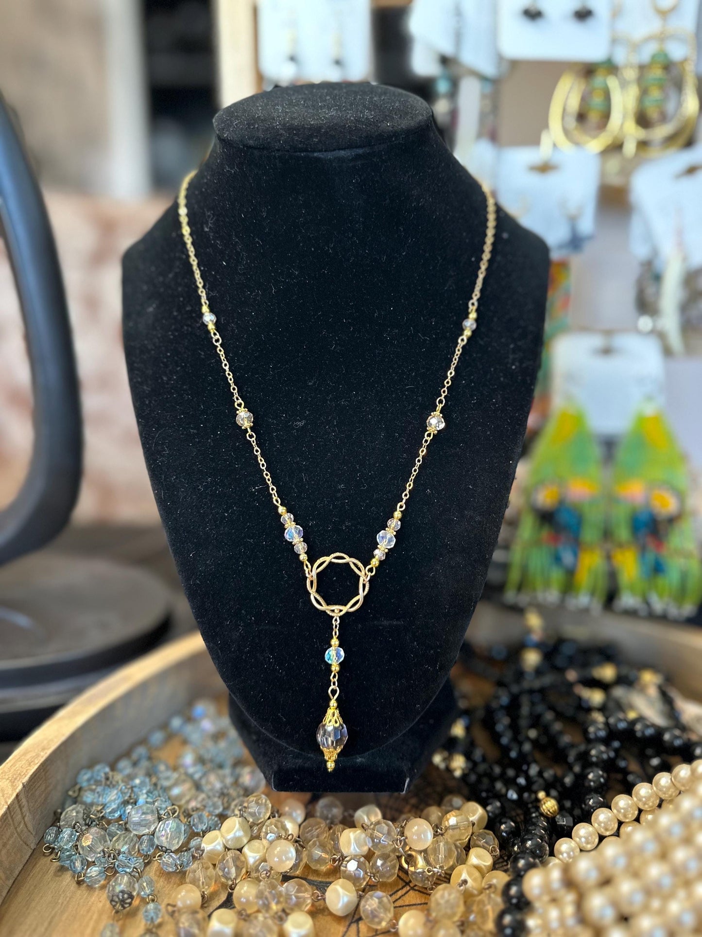 Elven Elegance | Antique Center Piece, Peach Preciosa, & Vintage Mauve and Aurora Swarovski Crystal Necklace