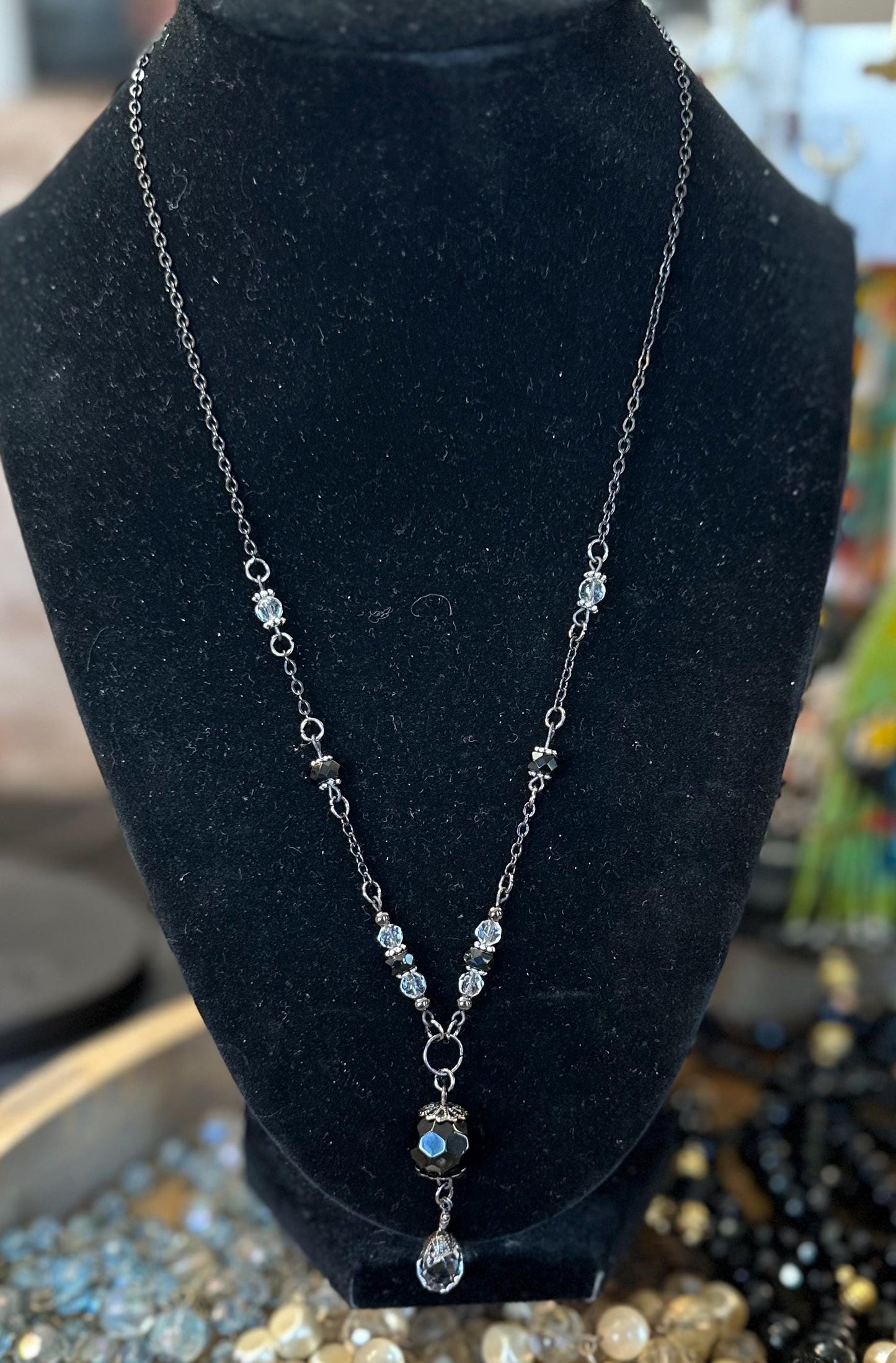 Black Bird | Vintage Black & Clear Swarovski Crystal Necklace