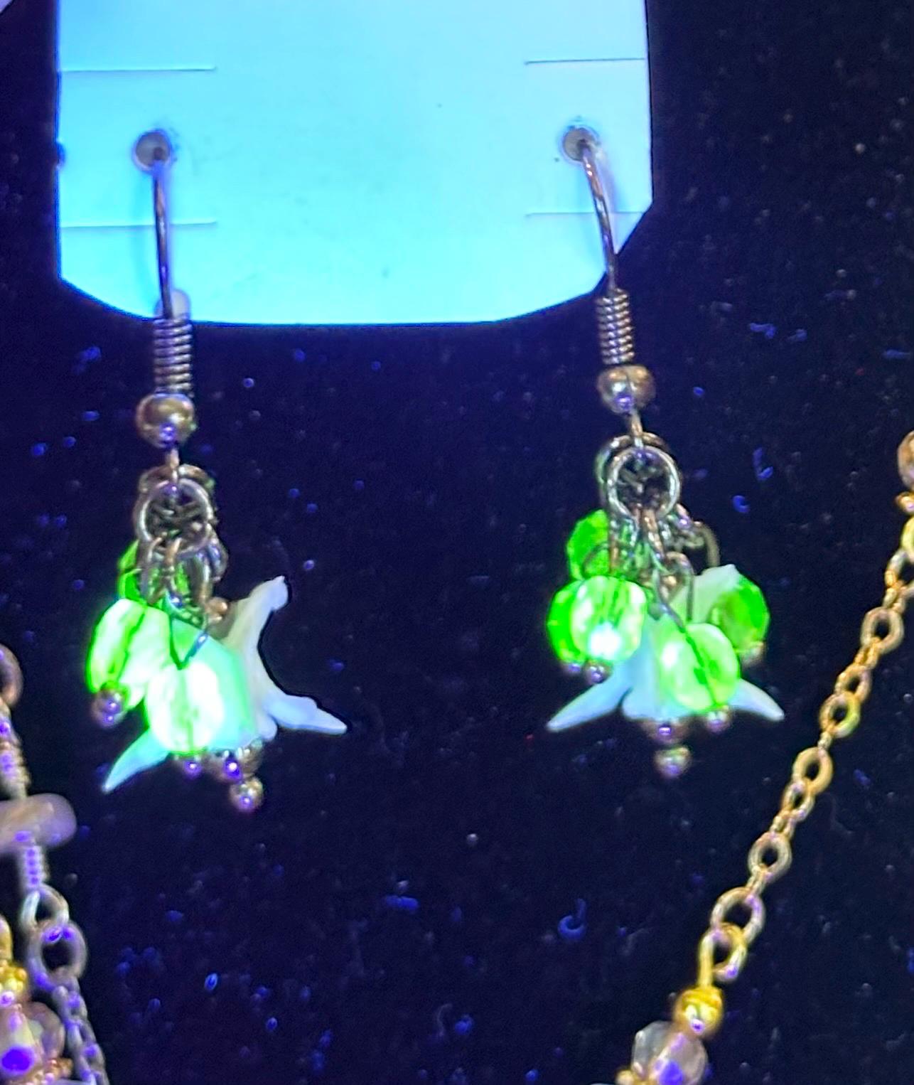 Vintage Uranium Glass & Rattlesnake Vertebrae Earrings