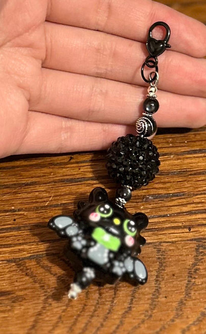 Kawaii Bat Phone Charm: Neon Green Gothic Keychain
