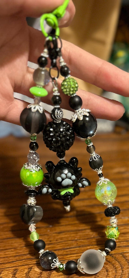 Kawaii Bat Phone Charm: Neon Green Gothic Keychain