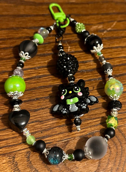 Kawaii Bat Phone Charm: Neon Green Gothic Keychain