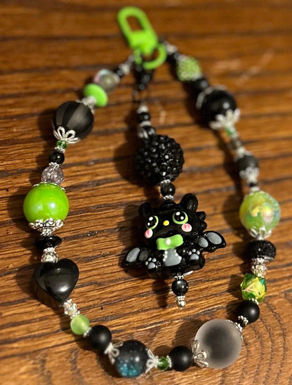 Kawaii Bat Phone Charm: Neon Green Gothic Keychain