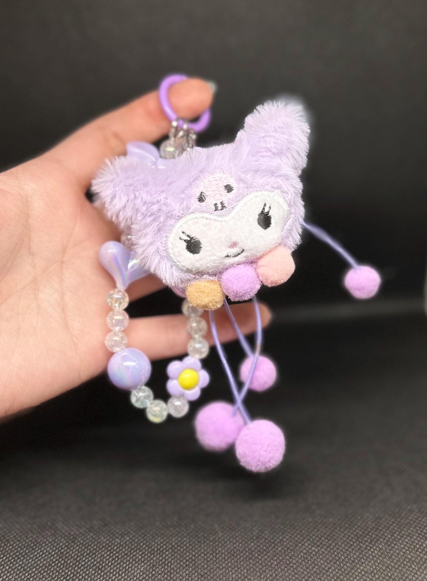 Kuromi Beaded Purple Bag Phone Charm Keychain