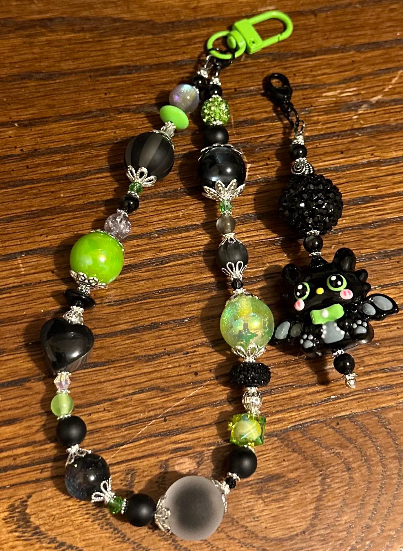 Kawaii Bat Phone Charm: Neon Green Gothic Keychain