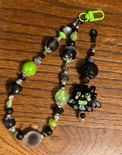 Kawaii Bat Phone Charm: Neon Green Gothic Keychain