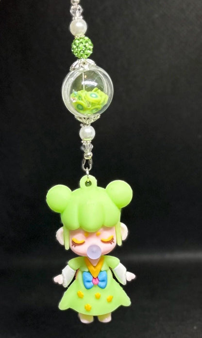 Nanci Doll Keychain: Green Beaded Bag Charm