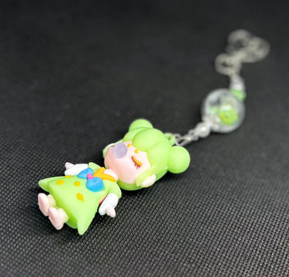 Nanci Doll Keychain: Green Beaded Bag Charm