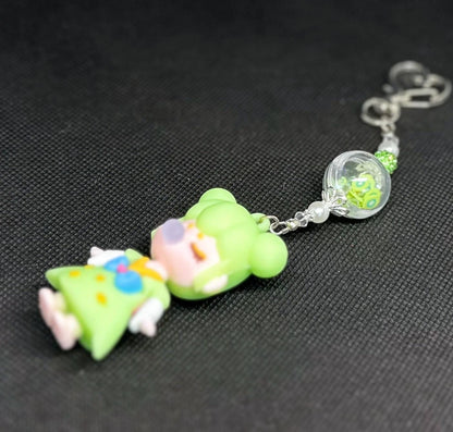 Nanci Doll Keychain: Green Beaded Bag Charm