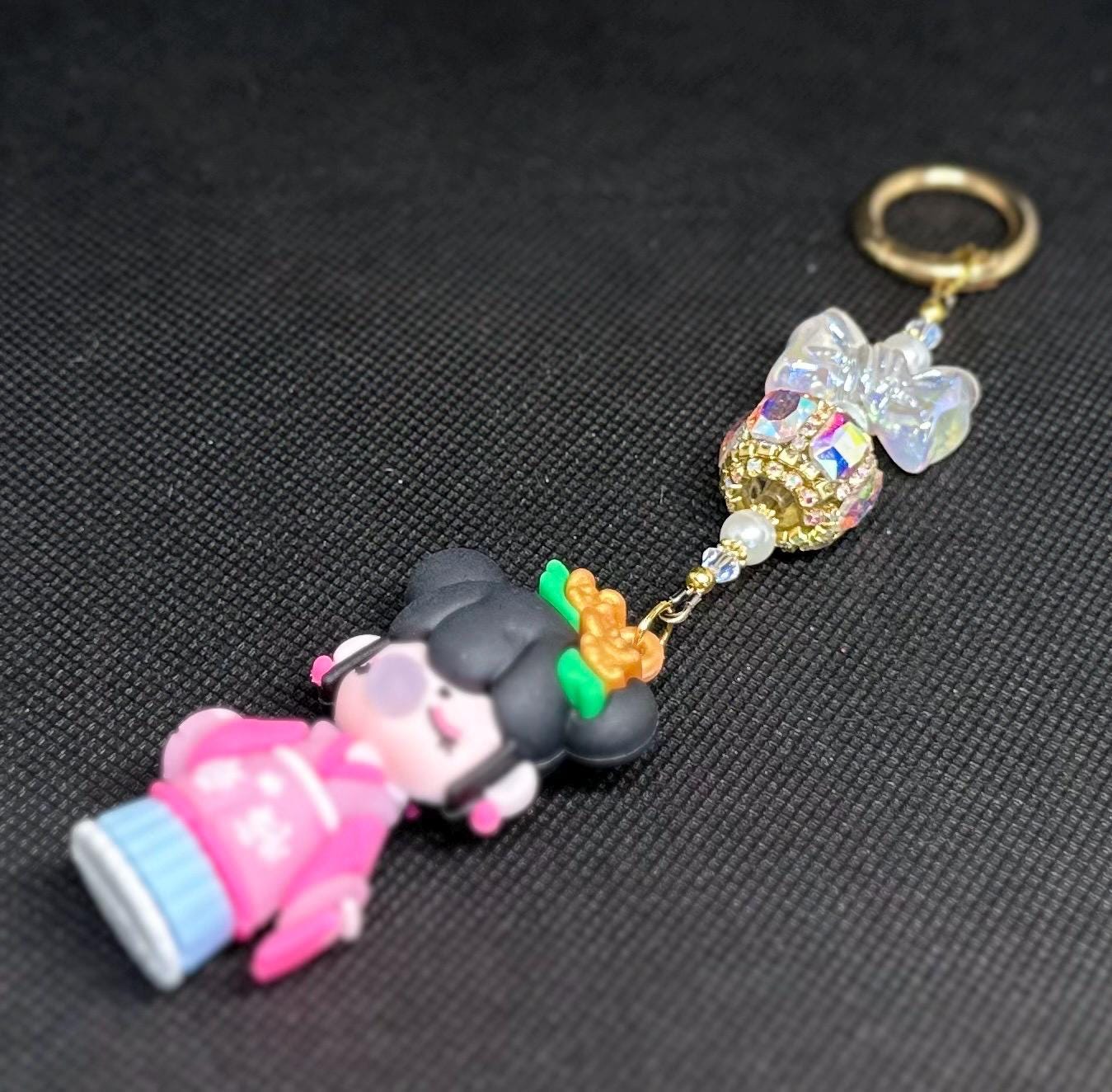 Nanci Doll Keychain: Pink Beads, Swarovski Crystals, Kawaii Charm
