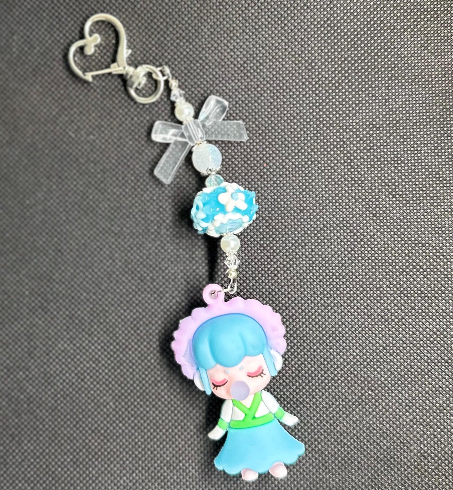 Nanci Doll Keychain: Blue Beaded Bag Charm with Swarovski Crystals