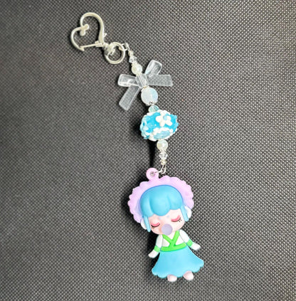 Nanci Doll Keychain: Blue Beaded Bag Charm with Swarovski Crystals