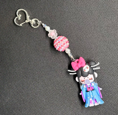 Nanci Doll Keychain: Skull Charm, Beads & Swarovski Crystals