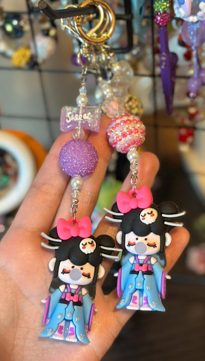 Nanci Doll Keychain: Skull Charm, Beads & Swarovski Crystals