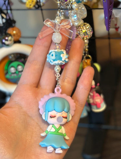 Nanci Doll Keychain: Blue Beaded Bag Charm with Swarovski Crystals