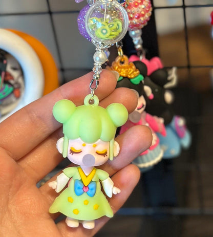 Nanci Doll Keychain: Green Beaded Bag Charm
