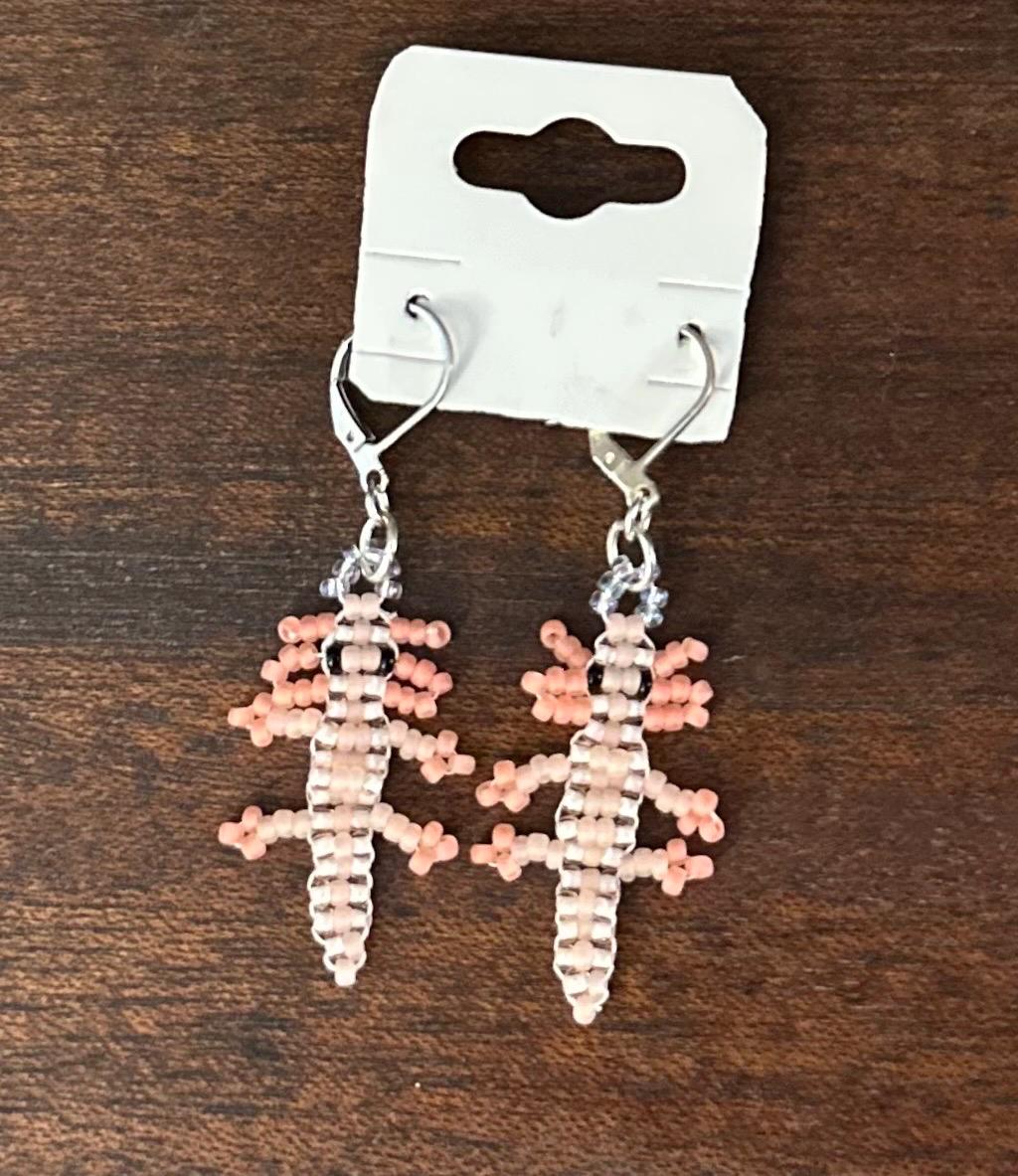 Beaded Axolotl Earrings: Czech Glass Kawaii Jewelry
