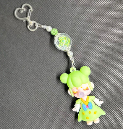 Nanci Doll Keychain: Green Beaded Bag Charm