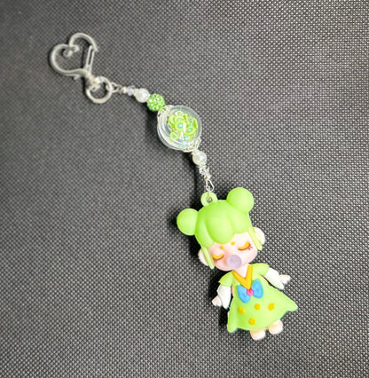 Nanci Doll Keychain: Green Beaded Bag Charm