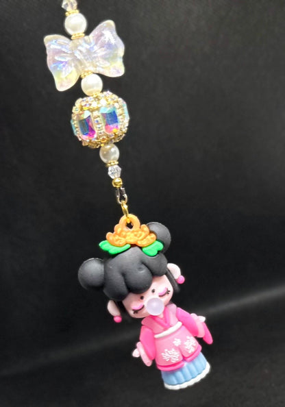 Nanci Doll Keychain: Pink Beads, Swarovski Crystals, Kawaii Charm