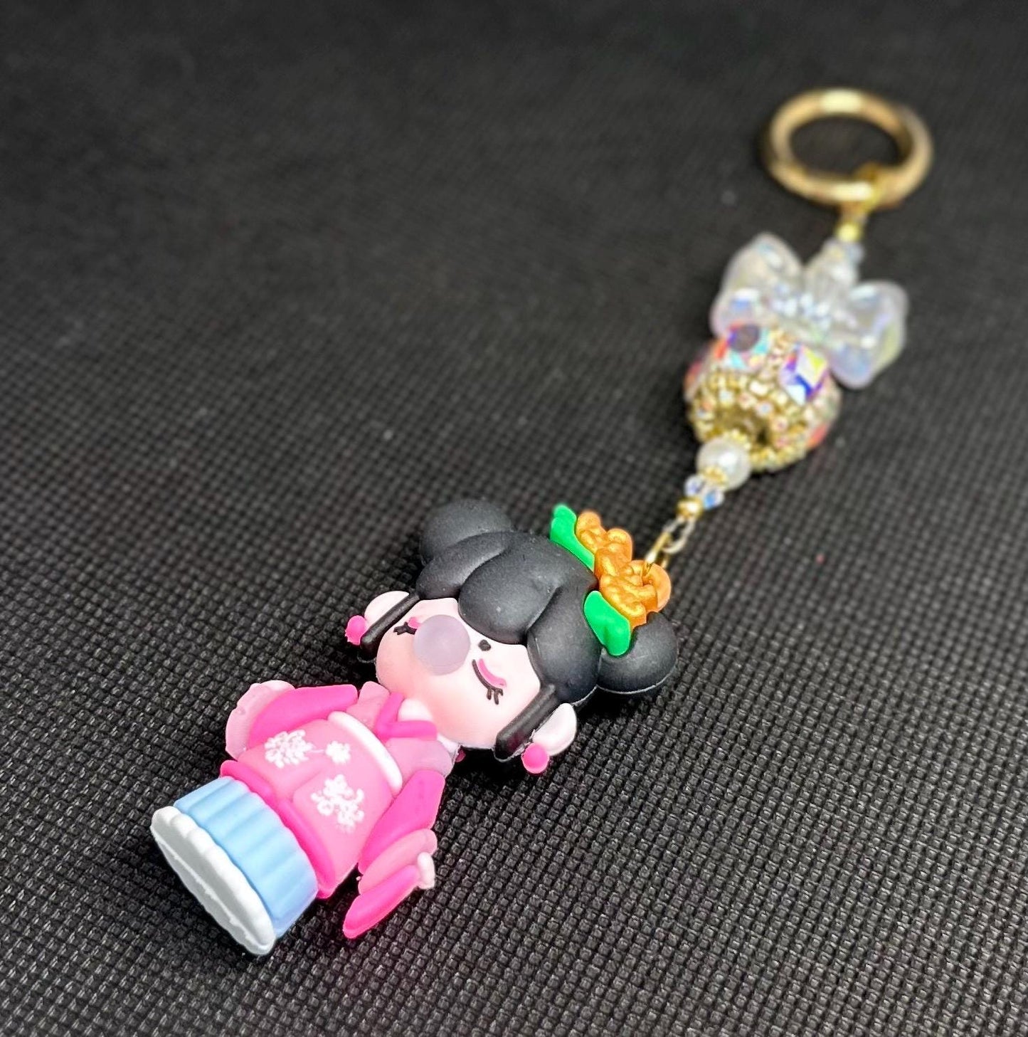 Nanci Doll Keychain: Pink Beads, Swarovski Crystals, Kawaii Charm