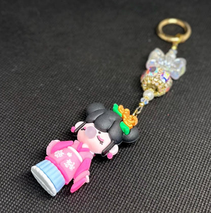 Nanci Doll Keychain: Pink Beads, Swarovski Crystals, Kawaii Charm