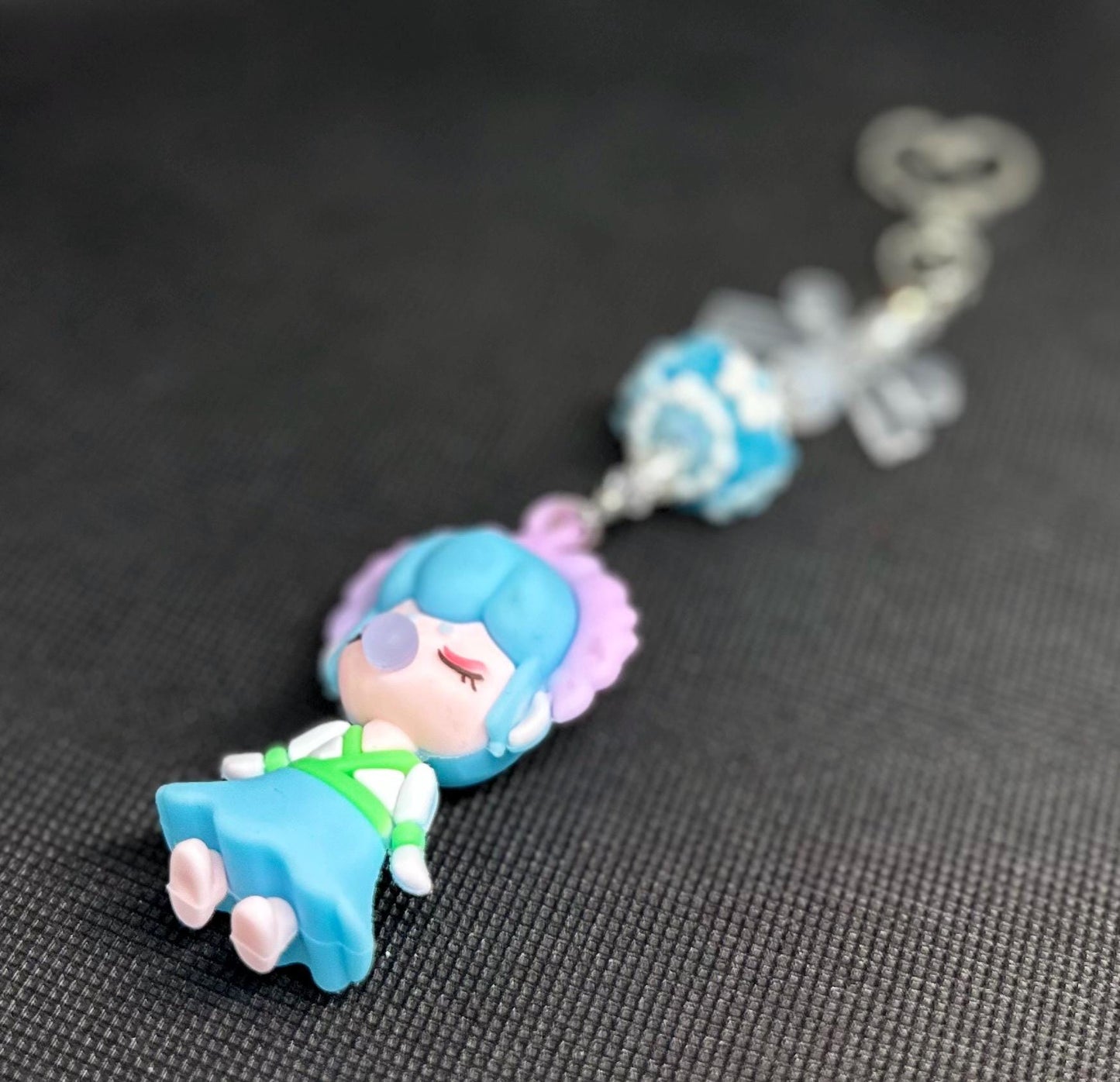 Nanci Doll Keychain: Blue Beaded Bag Charm with Swarovski Crystals