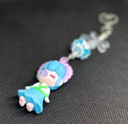 Nanci Doll Keychain: Blue Beaded Bag Charm with Swarovski Crystals