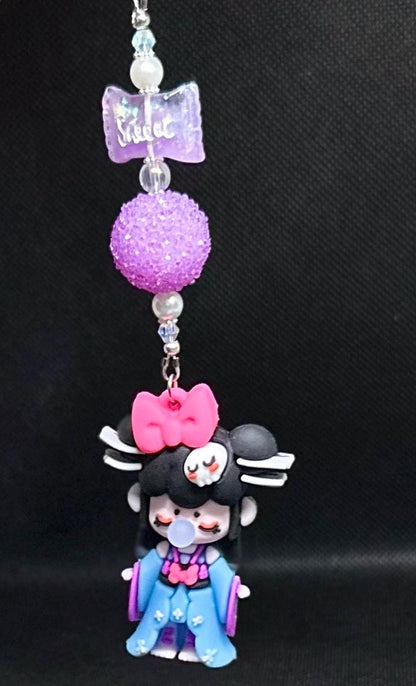Nanci Doll Keychain: Skull Charm, Beads & Swarovski Crystals