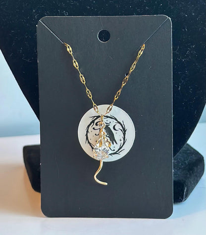 Mouse Pendant Necklace 14k Gold Over Stainless Steel with CZ Stone – Halloween Minimalist Jewelry